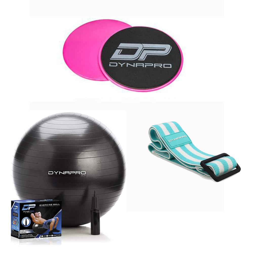 Home Workout kit with ball, sliders and resistance band